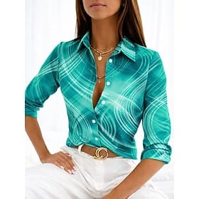 Women's Shirt Blouse Buttons Print Graphic Geometric Abstract Vintage Stylish Casual Long Sleeve Shirt Collar Regular Tops Daily Blue Black Red Purple Green Su