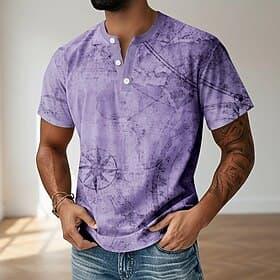 Homme Vintage T-shirt Chemise Henley Manche Courte Designer Rétro Vintage Occasionnel Occasionnel Quotidien Rue Été Printemps Toutes saisons Bleu Vert Claire b