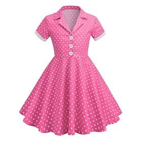 1950s Retro Vintage Rockabilly Midi Swing Dress Flare Dress Short Sleeves Polka dots Fit Flare Swing Fancy Dress Girls' Carnival Masquerade Vacation Dailywear