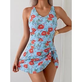 Mujer Bañadores Una pieza Monokini Vestido de Baño Burkini Traje de baño Control de barriga Alta cintura Delgado Espalda al Aire Vacaciones Ropa de playa Flora
