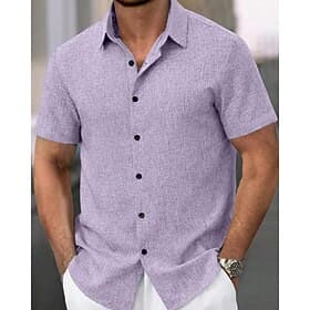 Herren Hemd Sommerhemd Freizeithemd Knopfhemd Baumwollhemd Einfach Strand Urlaub Schwarz Rosa Himmelblau Purpur Kurzarm Umlegekragen Sommer Bekleidung