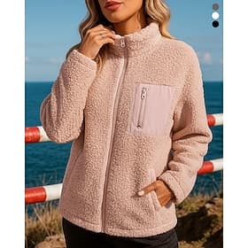 Women's Solid Colored Outdoor Recreation Coatv Winter Coat Polar Soft Fleece Jacket Fall / Winter Pocket Full Zip Long Sleeve Athleisure Windproof Warm Lightwe