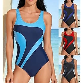 Women's Bathing Suit Swimsuits One Pieces Color-blocking Elastic Sleeveless Swimwear Surfing Snorkeling Swimming Summer