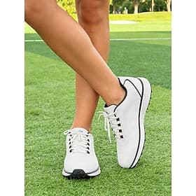 Women's White / Blue Lightweight Spikeless Golf Shoes – Breathable Cushioned Walking Sneakers for Lady Golfers, Driving Range Practice, Casual Outdoor Sports,
