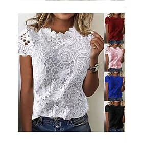 Femmes Hauts d'été Chemisier Haut à œillets Hauts en dentelle Froncé Dentelle Patchwork Uni Élégant ancien Dames Sans manches Col ras du cou Hauts Réguliers Qu