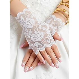 Damen-Spitzenhandschuhe, aus Polyesterspitze, in verschiedenen Farben erhältlich, perfekt für Hochzeiten, Partys und besondere Anlässe.
