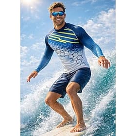 Men's Rash Guard Surfing Suit Swim Shirt Geometric Gradient UPF50 UV Protection Quick Dry Long Sleeve Swimwear Sun Shirt Surfing Canoeing Beach Summer