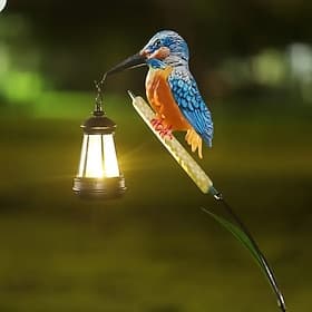Wasserdichte Solar-Hängeleuchte mit Eisvogelmotiv für den Außenbereich, lebendiges, geschwungenes Schilfdesign, Garten-, Hof-, Weg- und Rasendekoration, Landha