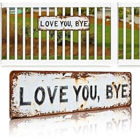 Love You, Bye – Vintage Metal Wall Sign, Love You Bye Metal Signs, Retro Greenery Style Metal Wall Plaque Decor, Hallway Door Decor, Farmhouse Style Wall Art