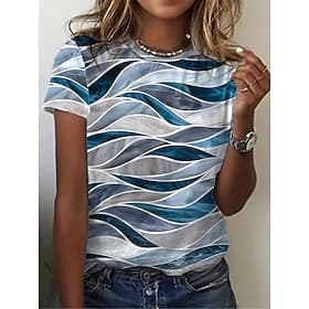 Women's T Shirt Print Ombre Marble Elegant Vintage Fashion Short Sleeve Long Sleeve Crew Neck Regular Tops Daily Going out Weekend Blue Black Red Purple Orange