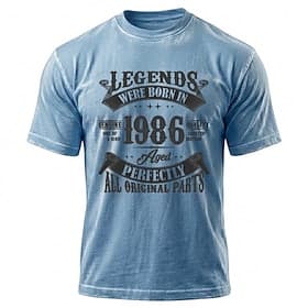 40th Birthday Legends Were Born In 1986 Genuine One Of A Kind Quality Limited Edition Aged Perfectly All Original Parts Mens Blue Mineral Wash T Shirt Clothing