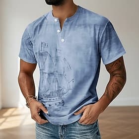 Homme Vintage T-shirt Chemise Henley Manche Courte Designer Rétro Vintage Henley Occasionnel Quotidien Rue Été Printemps Bleu Gris Violet Vert Kaki Henley T-sh