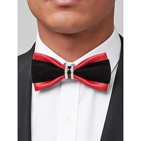Men's Faux Leather Bow Tie – Multi-Color Formal Bowtie with Rhinestone Detail, Adjustable Neck Strap, Classic Modern Style for Grooms, Weddings, Valentine's D