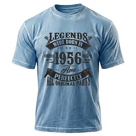 70th Birthday Legends Were Born In 1956 Aged Perfectly Genuine One Of A Kind Quality Limited Edition Blue Mineral Wash Men Short Sleeve T Shirt Clothing Appare