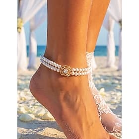 Women's Faux Pearl Anklet Bracelet with Crystal Accent, Elegant Multi-Color Beaded Design, Adjustable Ankle Jewelry for Beach Weddings, Summer Parties, Bridal