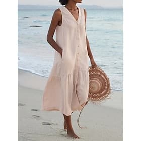 Women's Midi Dress Shift Dress Summer Dress Casual Daily Loose Fit Plain Sleeveless V Neck Blue White Light Green Pink Summer