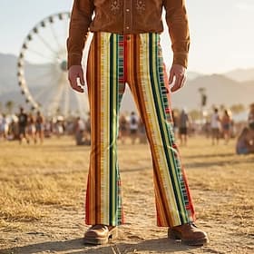 Rétro Vintage Boho Années 1970 Pantalon Pantalons à pattes d'éléphant Hippie Disco Taille haute Rayé Déguisement Homme Halloween Carnaval Festival de Musique S