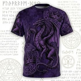 Retro 90s Purple Multi Headed Dragon Hydra Magic Circle Runes 3D Graphic T Shirt Mens Vintage Gothic Occult Short Sleeve Tee Clothing Apparel S M L XL XXL XXXL