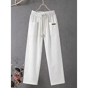 Women's Cotton Linen Pants Trousers Casual Pants Summer Pants Vacation Fashion Streetwear Full Length High Waist Plain Pocket Elastic Waist Comfort Comfortable