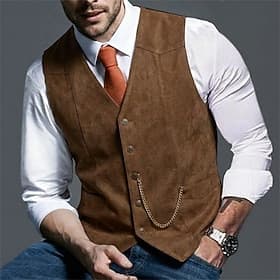 Hommes Gilet Gilet en daim Occasionnel Quotidien Extérieur ancien Classique Toutes saisons Avec Poches Col en V PU Mode Couleur Unie Simple Boutonnage Col en V