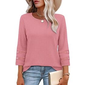 Women's Blouse Lace Patchwork Solid Color Stylish Casual 3/4 Length Sleeve Crew Neck Regular Tops Daily Black Pink Red Green Apricot Spring Fall