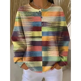 Femmes Sweats à capuche Boutons Graphique Géométrique Bloc de Couleur Mode Occasionnel Imprimé manche longue Col ras du cou Col rond Hauts Réguliers Occasionne