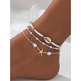 Women's Multi-Color Bohemian Resin amp; Alloy Anklets, Pearl amp; Shell Design, Perfect for Vacation, Casual Daily Wear