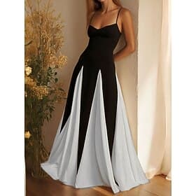 Women's Maxi Dress A Line Dress Slip Dress Elegant Party Cocktail Outdoor Party Wedding Guest Patchwork Slim Color Block Sleeveless Strap Black Yellow Red
