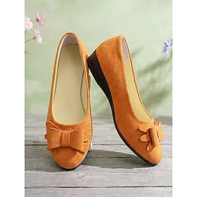 Women's Orange Bow Flat Shoes - Comfortable Shoes for Women, Elegant Vintage-Inspired Style for Work, Casual Outings Everyday Wear
