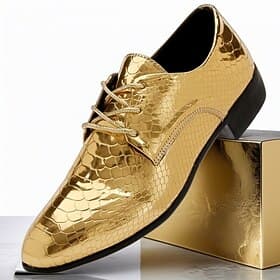 Men's Gold Crocodile Embossed Metallic Dress Shoes – Shiny Formal Footwear for Parties, Weddings Nightclub Events