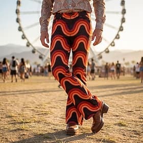 Retro Vintage Boho 1970s Pants Bell Bottom Pants Hippie Disco High Waist Lines / Waves Fancy Dress Men's Halloween Carnival Music Festival Retro Theme Party Ad