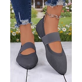 ballerine da donna in maglia grigia - tomaia in Flyknit traspirante, design Mary Jane con cinturino elastico, scarpe casual leggere e comode per donna, per pas
