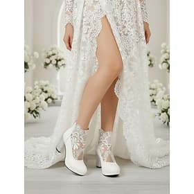 Women's White Lace Block Heel Bridal Ankle Boots – Romantic Wedding Shoes for Outdoor Garden Brides