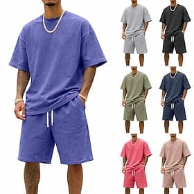 Herren T-Shirt Anzüge Trainingsanzug Shorts und T-Shirt-Set Kurzarm Rundhalsausschnitt Sommer Farbblock Gymnastik Lässig 2 teilig Betrübt Lässig Urlaub Alltags
