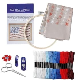 Red, White Bloom Embroidery Kit, US 250th Anniversary Cross Stitch Kit, Flowers Embroidery Kits, Full Range of Embroidery Starter Kits for Beginners Adults, G