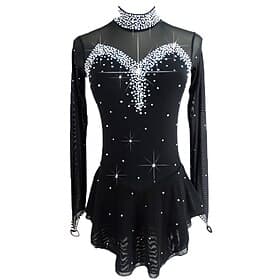 Eiskunstlaufkleid Damen Mädchen Eislaufen Kleider Austattungen Schwarz Rückenfrei Gitter Elasthan Dehnbar Praxis Professionell Wettbewerb Eiskunstlaufkleidung