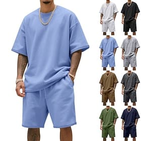 Men's T-shirt Suits 2 Pieces Outfits Tee Shorts Short Sleeve Crew Neck Summer Plain Fashion Casual 2 Piece Casual Vacation Daily Wear Army Green Black White T