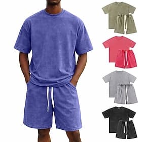 Per uomo Tuta Set pantaloncini e T-shirt Set tinta unita in cotone casual Manica Corta Girocollo Estate Tinta unica Ginnastica Casual 2 Pezzi Vintage ▾ Casuale