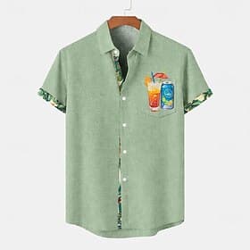 Homme Chemise Chemise en lin Chemise d'été Chemise de Plage Chemise Boutonnée Plantes Fête Tenue quotidienne Bleu Rose Claire Vert Kaki Manche Courte Col Rabat