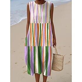Femmes Robe Midi Robe d'Été Robe fourreau Robe trapèze Vacances Occasionnel Boho Plage Sortir Coupe Ample Graphique Géométrique Abstrait Sans manches Col Rond