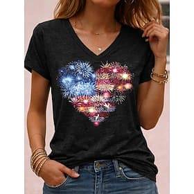American Independence Day Women's T Shirt Print Graphic Flag Vintage Stylish Classic Short Sleeve V Neck Regular Tops Daily Blue Black White Red Summer Spring