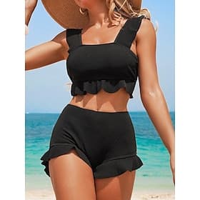 Mujer Bañadores Bikini 2 piezas Falda Traje de baño Delgado Espalda al Aire Vacaciones Ropa de playa Color sólido Cuchara Sin Mangas Trajes de baño