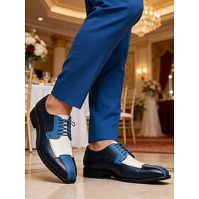 Men's Faux Leather Blue and White Dress Shoes, Comfortable Wedding Footwear for Grooms and Guests