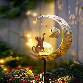 Outdoor Solar Waterproof Cat Butterfly Metal Light-Up Spherical Stake Lamp, Decorative LED Garden, Yard, Pathway, Lawn, Patio, Villa, Farm Ambient Landscape