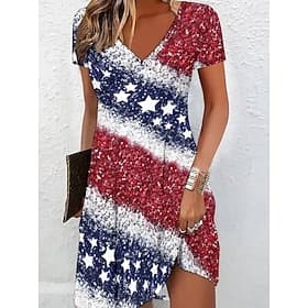American Independence Day Women's Mini Dress Sundress T Shirt Dress Tee Dress A Line Dress Vacation Casual Boho Beach Regular Fit Graphic Flag Stars and Stripe