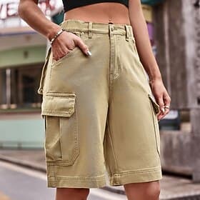 Femmes Bermuda Shorts cargo Chinos Vacances Streetwear Occasionnel Longueur Genou Taille moyenne Couleur Unie Avec Poches Confortable Non Elastique Quotidien E