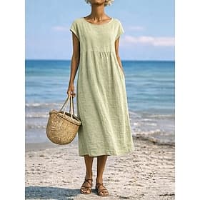 Femmes Robe Midi Robe trapèze Robe d'été Occasionnel Quotidien Coupe Ample Uni Manche Courte Col ras du cou Bleu Noir Blanche Rose Claire Été Printemps
