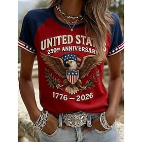 American Independence Day Women's T Shirt Print Graphic Letter American Flag Vintage Stylish Classic Short Sleeve Crew Neck Regular Tops Daily Red Summer Sprin