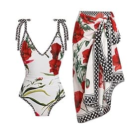 Mujer Bañadores Una pieza Tankini Monokini Falda Traje de baño Control de barriga Alta cintura Delgado Espalda al Aire Elegante Vacaciones Floral Escote en Pic