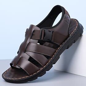 Braune Herren-Fischersandalen aus Leder, geschlossene Zehenpartie, offener Schnitt, lässige Schuhe mit verstellbarer Schnalle für Alltag, Reisen, Freizeit, Som